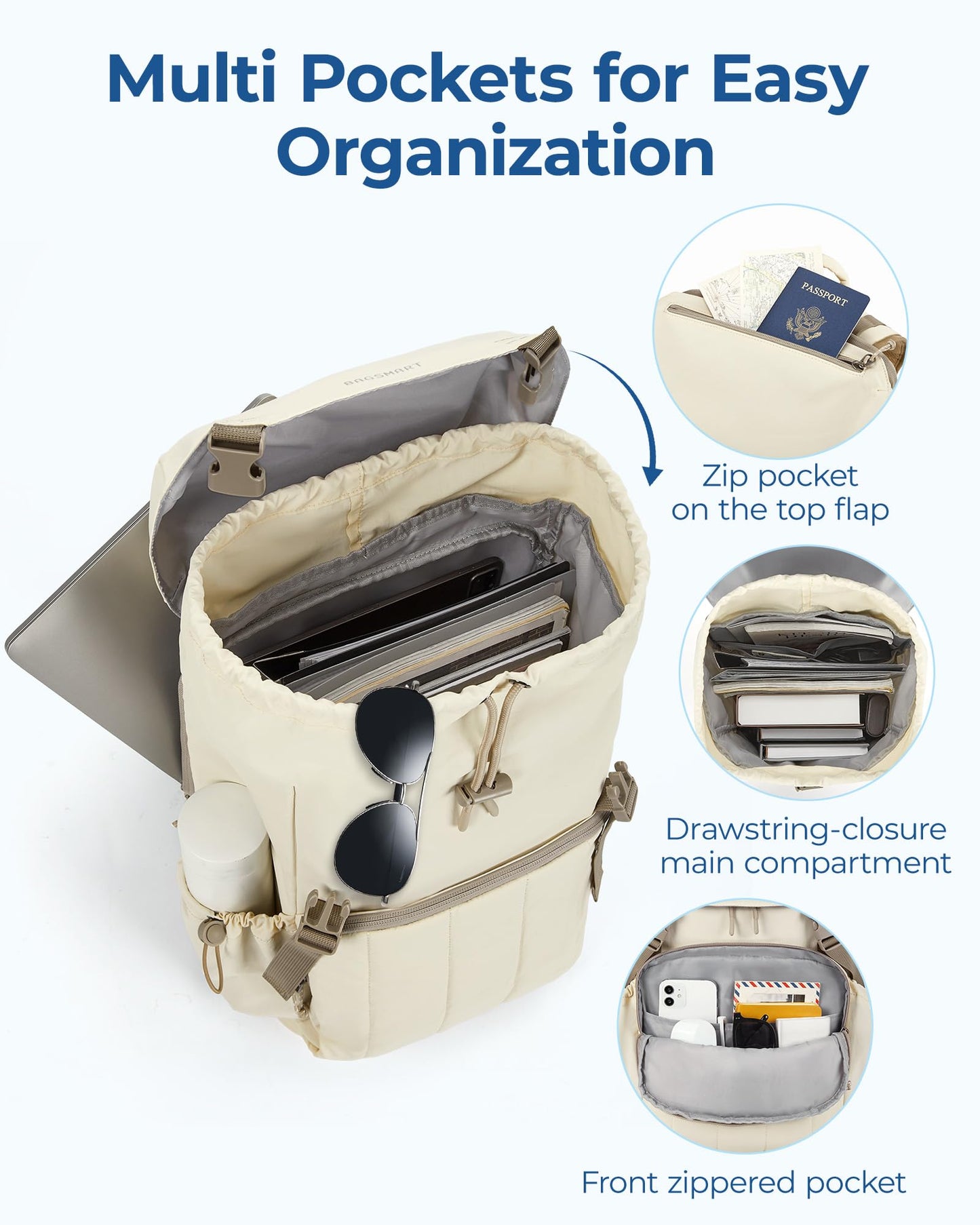 BAGSMART Backpack for Women, Wide Opening Travel Backpack, College Backpack for 15.6 Inch, Water-Resistant Quilted Daypack Lightweight Bookbag, Black