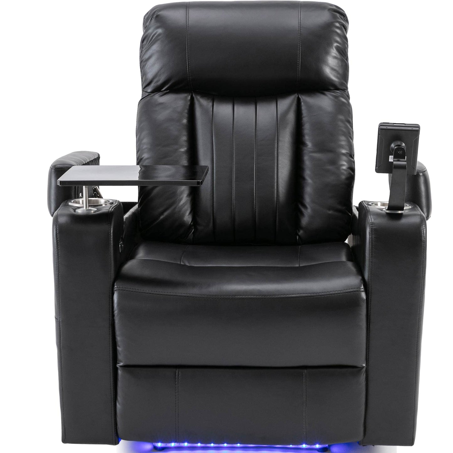 Merax Electric Recliner Chair with USB Charge Port, Hidden Arm Storage, Home Theater Seating with 2 Convenient Cup Holders Design, 360° Swivel Tray Table, Cell Phone Stand (Brown2) (Black2)