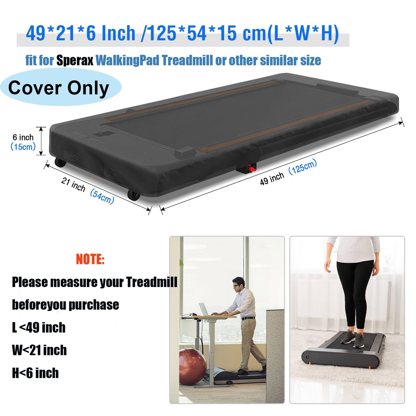 Aidetech Under Desk Treadmill Cover for Sperax Sperax Walking Vibration Pad, Dust-Proof Walking Pad Cover, Waterproof Protective Cover for Home Office - 49L x 21W x6H Inch(Cover Only)