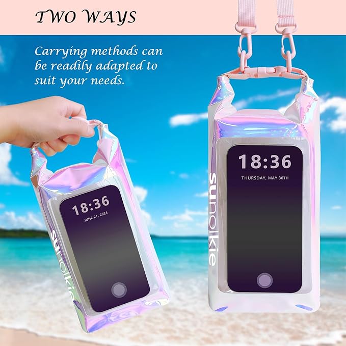 IP68 Waterproof Dry Bag 2L - Roll Top Waterproof Backpack - Waterproof Pouch for Phones Up to 7"/Pouch - Essential for Camping, Swimming, Beach, Fishing, Rafting Trips - Iridescent