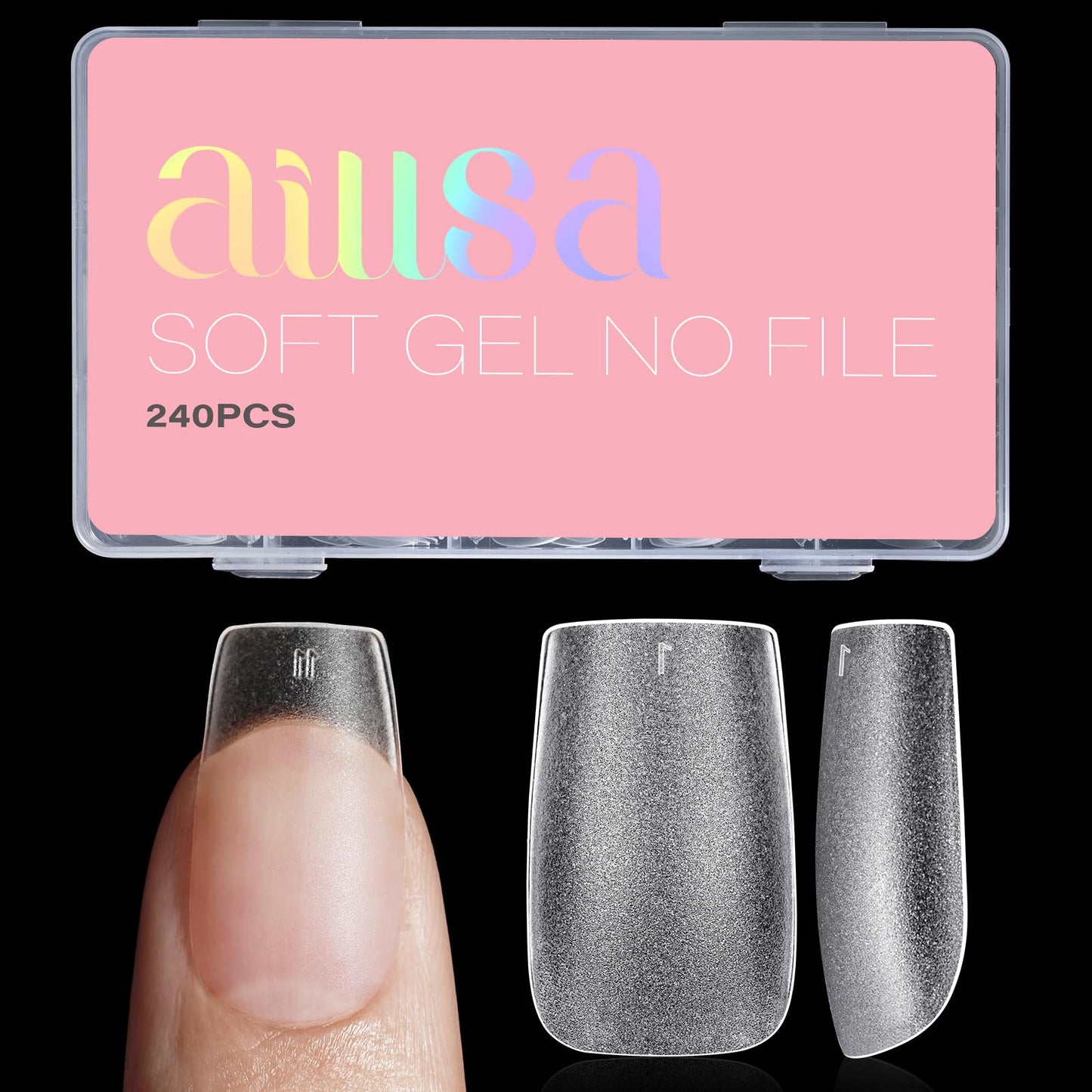 AILLSA Short Square Nail Tips 15 Sizes 240pcs Full Cover Gel Tips Double Matte No Need Base Coat Fake Soft Nail Tips for Press On Nail Extension