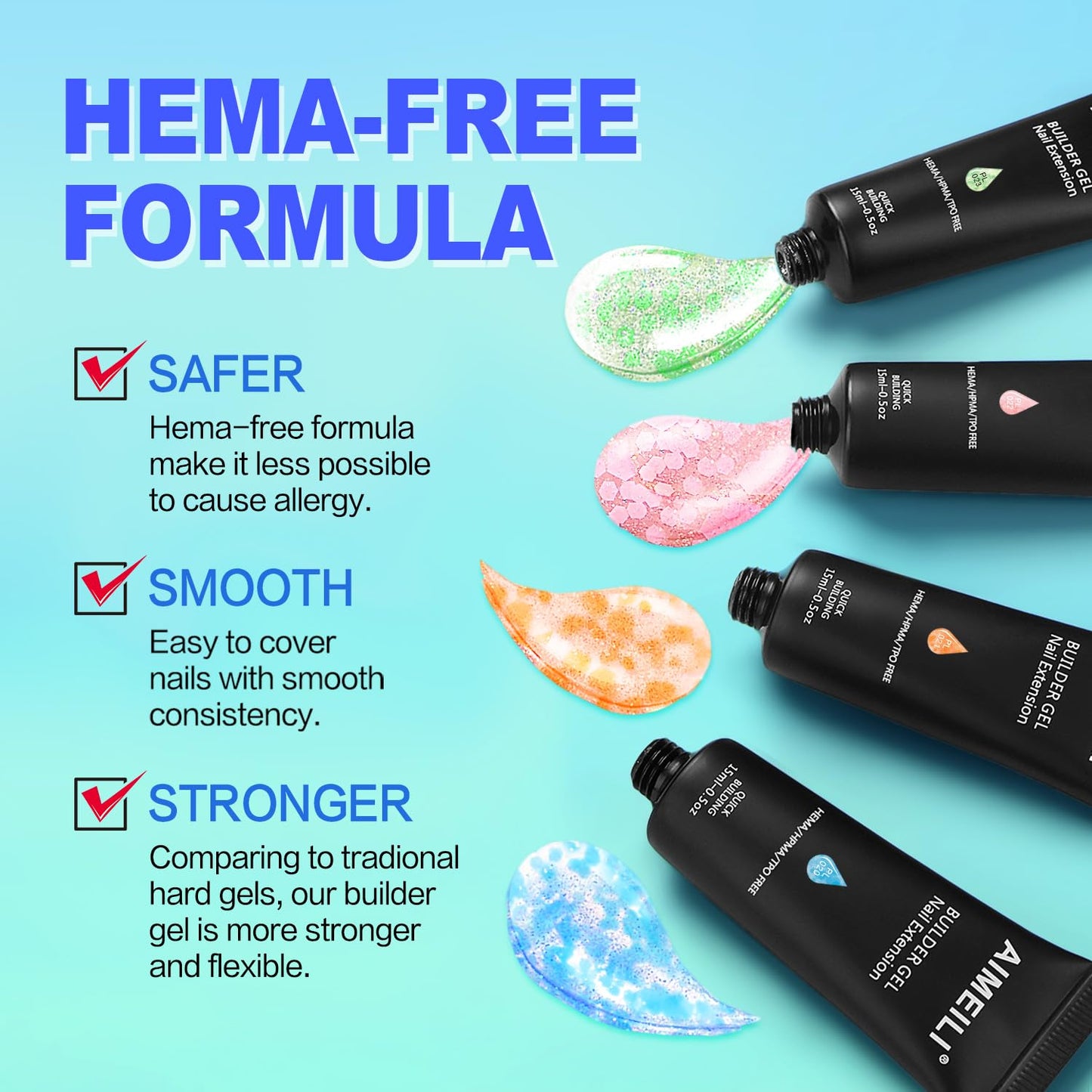 AIMEILI Poly Gel Builder Kit, Glow in the Dark, Hema Free Poly Nail Enhancement, DIY Salon Nail At Home Gift for Women - 019