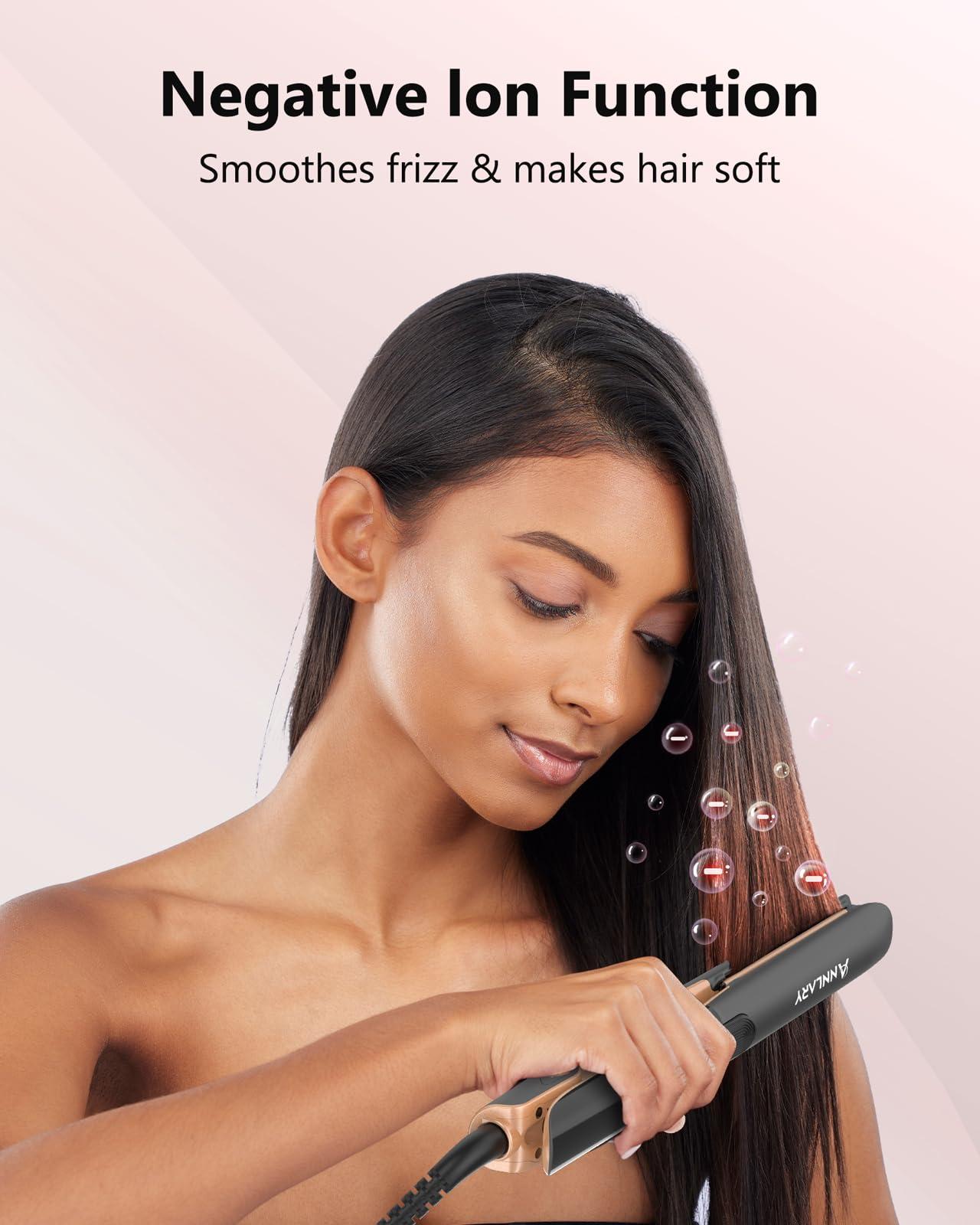 Annlary Hair Straightener, 1 Inch Flat Iron Hair Straightener and Curler 2 in 1, Professional Ionic Titanium Dual Voltage Flat Iron with Anti-Iron Silicone for Less Frizz, Shinier & Smoother Hair