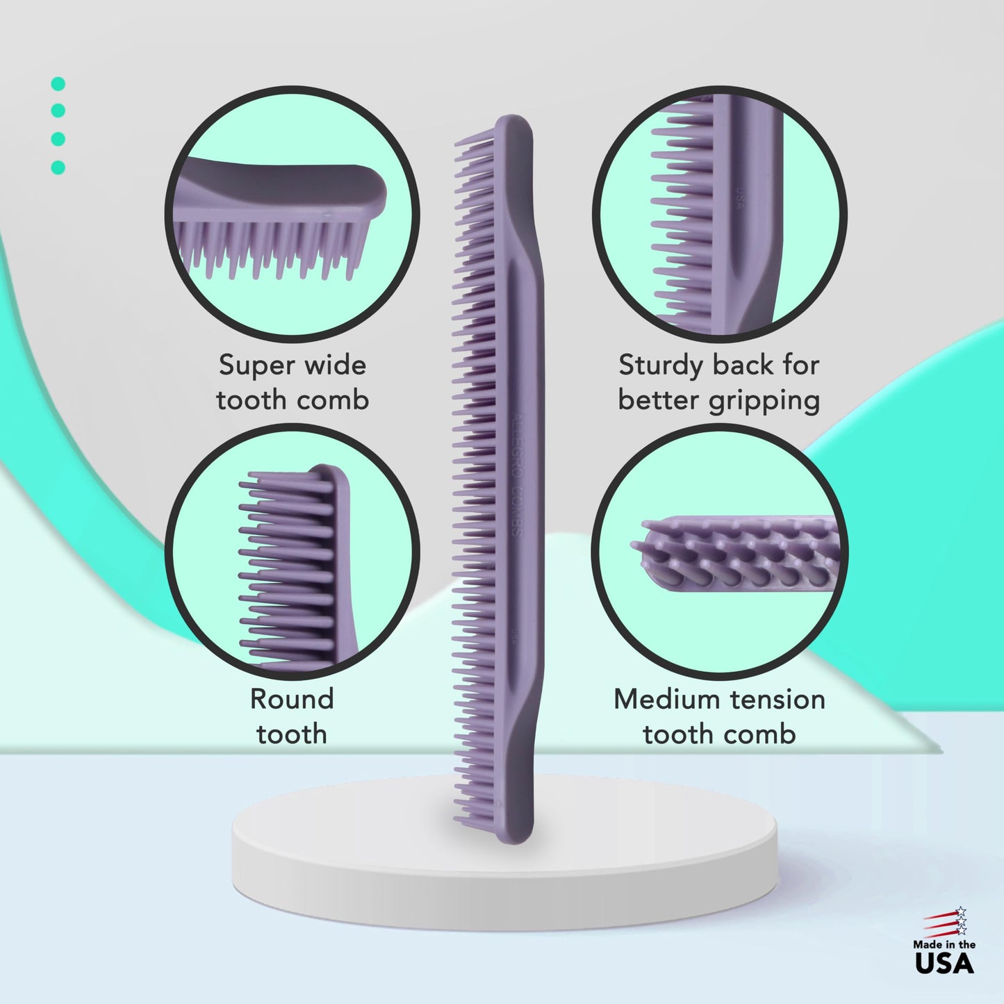 Allegro Combs 3-Row Detangling Comb, Wide Tooth Curl Defining Brush, Perfect for Women Curly Hair Stylists, Curl Defining Comb, Made In The USA, Lavender (#70, 1 Piece)