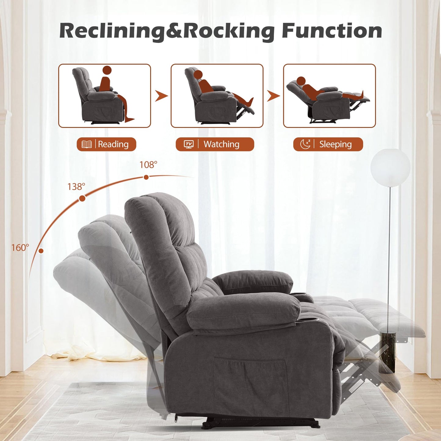 BOSMILLER Reclining Loveseat with Cup Holders for Living Room 2 Seat Manual Loveseat Recliner with Side Pocket