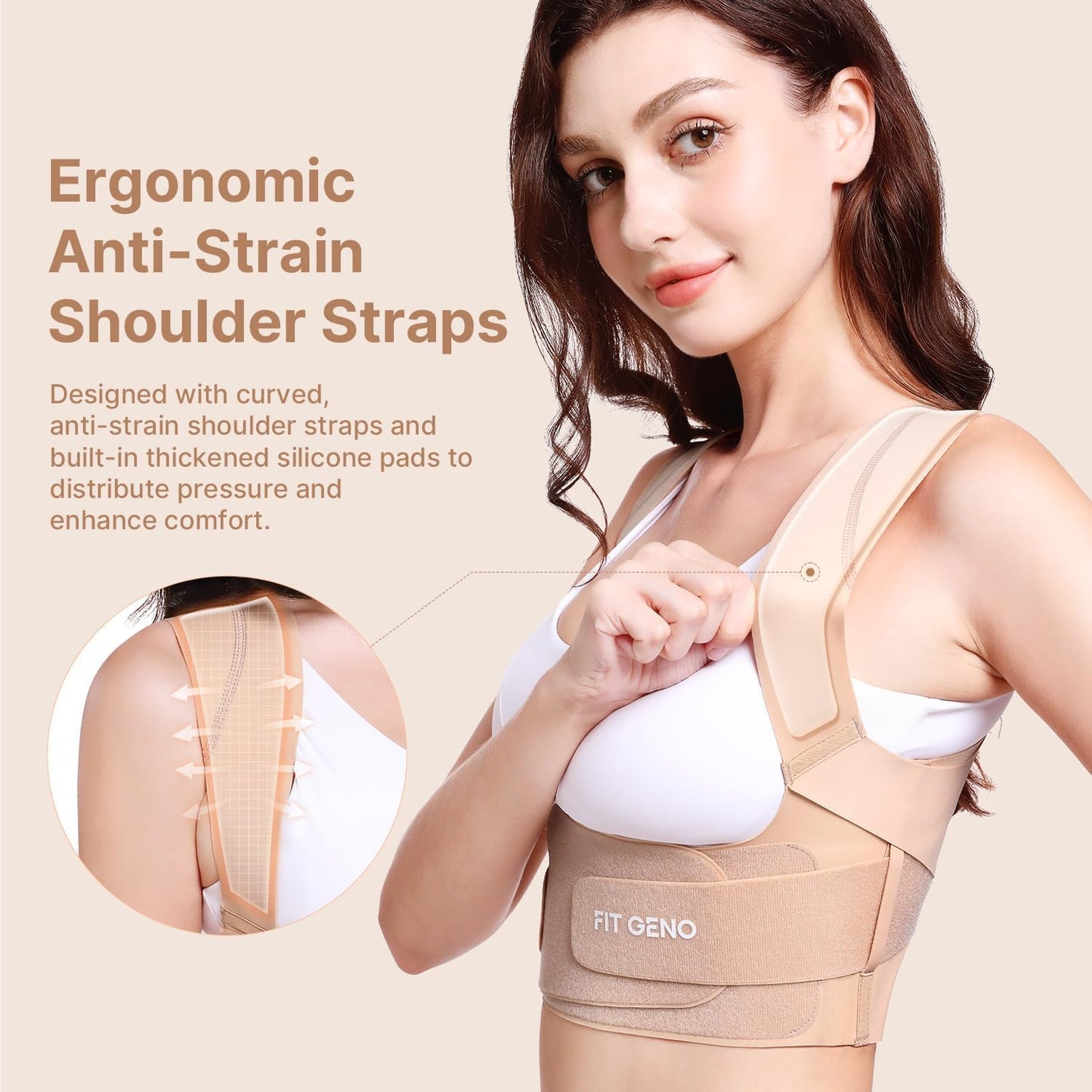 Fit Geno Posture Corrector for Women Invisilite: Invisible Lightweight Back Brace for Neck Shoulder & Upper Back Pain Relief - Improve Posture Correct Hunchback Slouching Under Clothes Medium/Large
