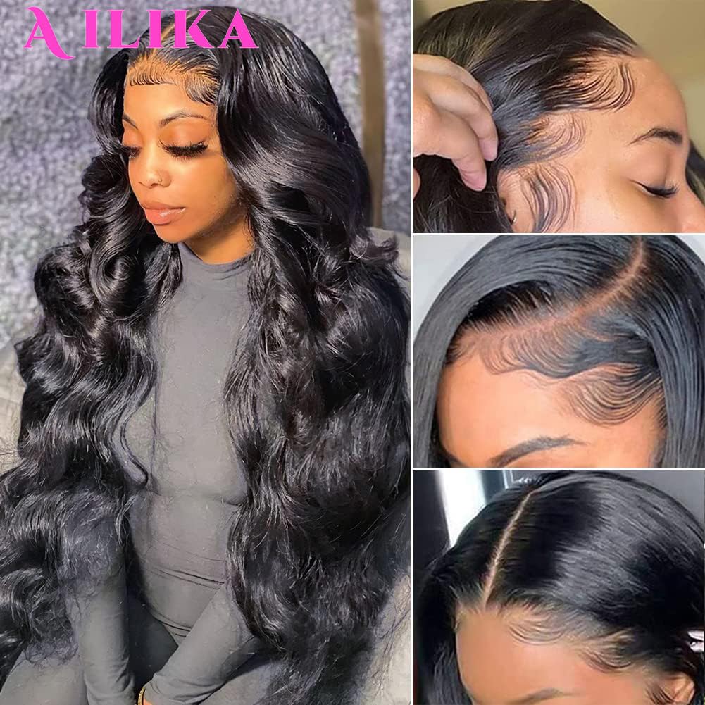 AILIKA 30 Inch13*4 HD Transparent Lace Front Wig Body Wave Human Hair Pre Plucked 180 Density With Baby Hair Natural Hairline Wig For Black Women.