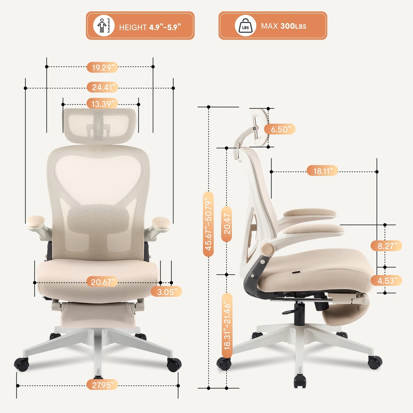 FLEXISPOT Foldex Ergonomic Office Chair, Folding Chair for Small Spaces with Lumbar Support, Flip-up Armrests, 3D Headrest, Desk Chairs with Footrest for Work,Video Game (Foam Seat, Cream)