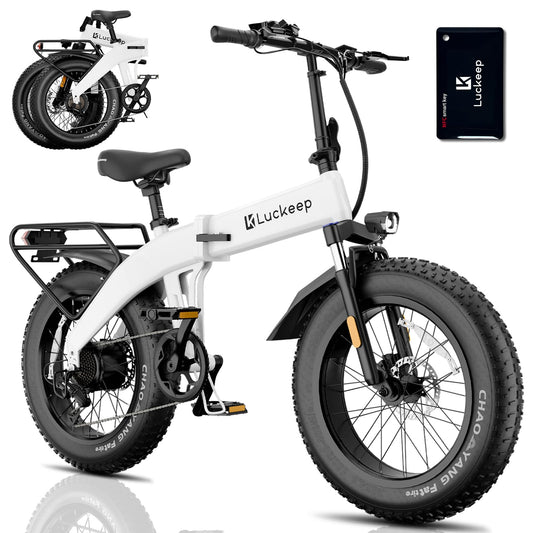 Luckeep Folding Electric Bike for Adults 1500W Peak Motor 28MPH 60 Miles 48V 720WH Battery 20*4 Inch Fat Tire E-bike Foldable Ebikes for Adults Electric Bicycle with Anti-Theft Alarm & UL 2849 -White