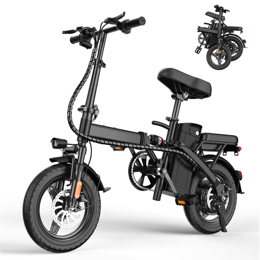 RPINT Electric Bike for Adults 500W/750W Peak Motor, 14" Folding E Bike with 48V 10Ah Removable Battery, Electric Bicycles with 25 Miles PAS Range, Foldable Mini E-Bikes for Teens (E14 Black)