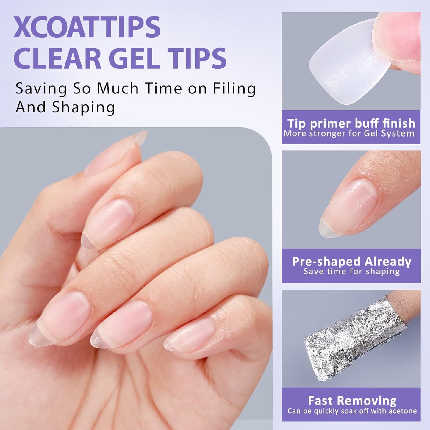 BTArtbox Short Almond Nail Tips - Natural Short Fake Nails with Tip Primer Full Cover, Stronger Nail Adhesion, Clear Soft Gel Nail Tips for Nail Extensions DIY Art