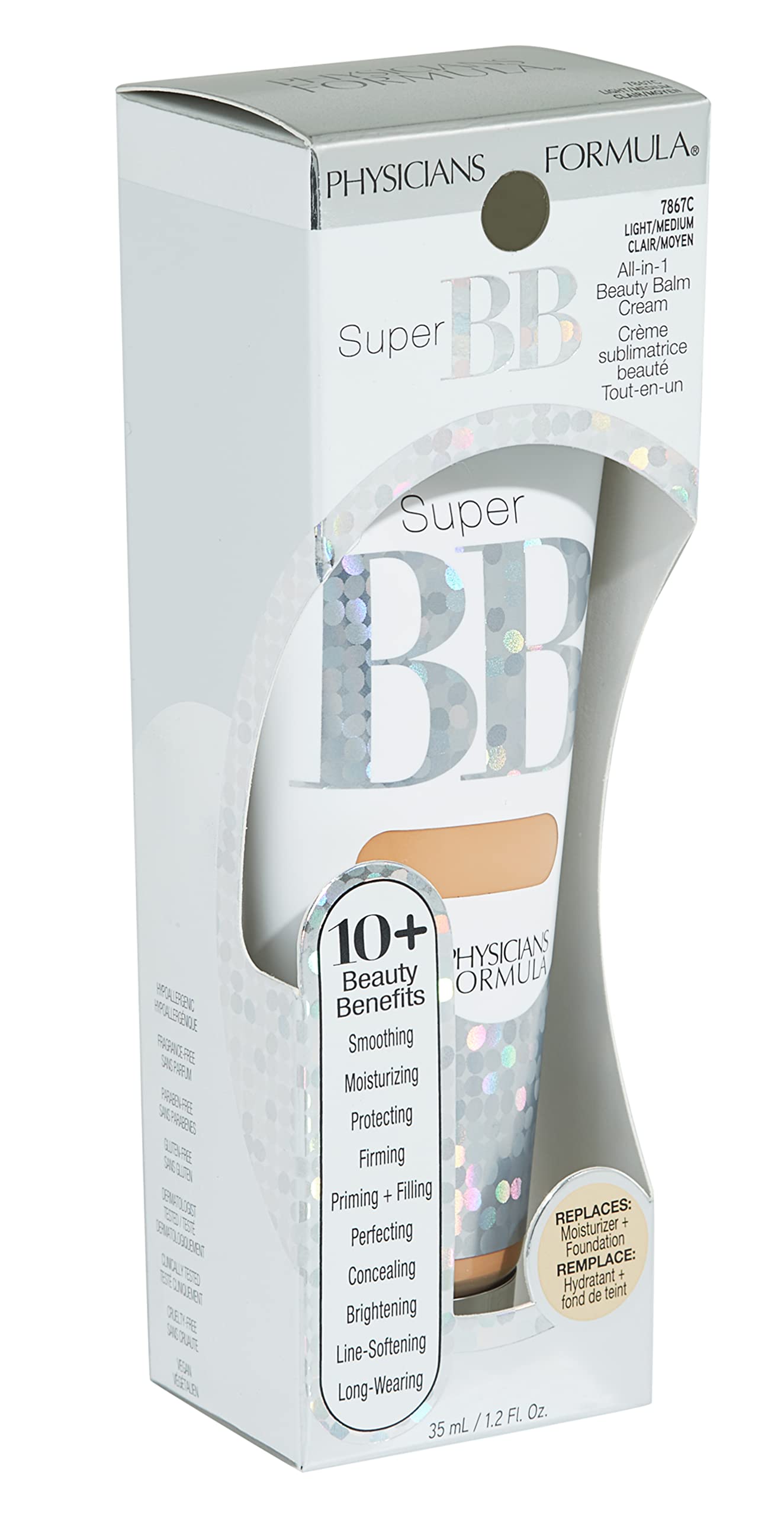 Physicians Formula Super BB Cream. All in 1 Tinted Beauty Balm Foundation Cream, Sheer Moisturizing Coverage, Cruelty Free Light/Medium