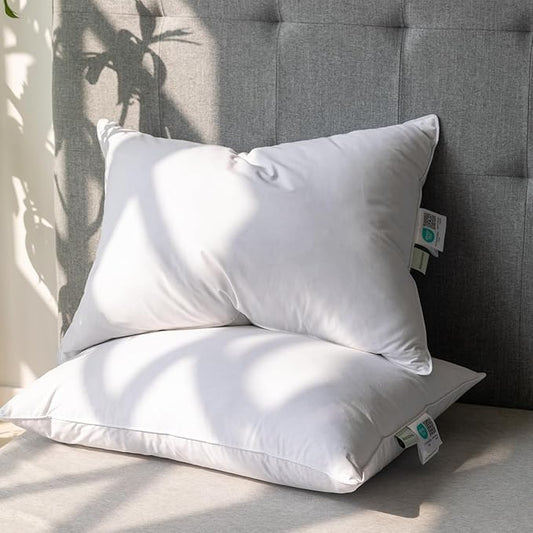 Alanzimo Goose Feather Down Pillows King Size Set of 2, Luxury Soft Feather Down Pillow for Sleeping, 600TC 100% Cotton Cover Hotel Collection Bed Pillows for Back, Stomach or Side Sleepers
