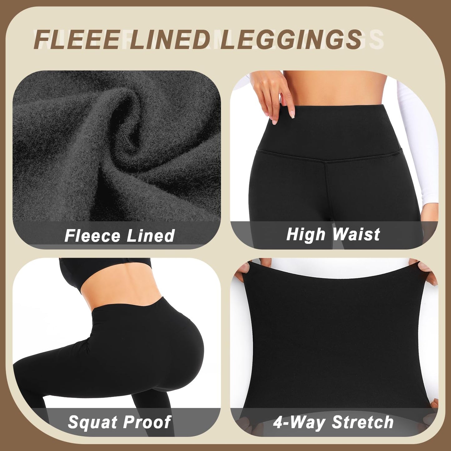Aoliks Women's Fleece Lined Leggings Soft High Waist Slimming Warm Leggings Winter Workout Yoga Pants