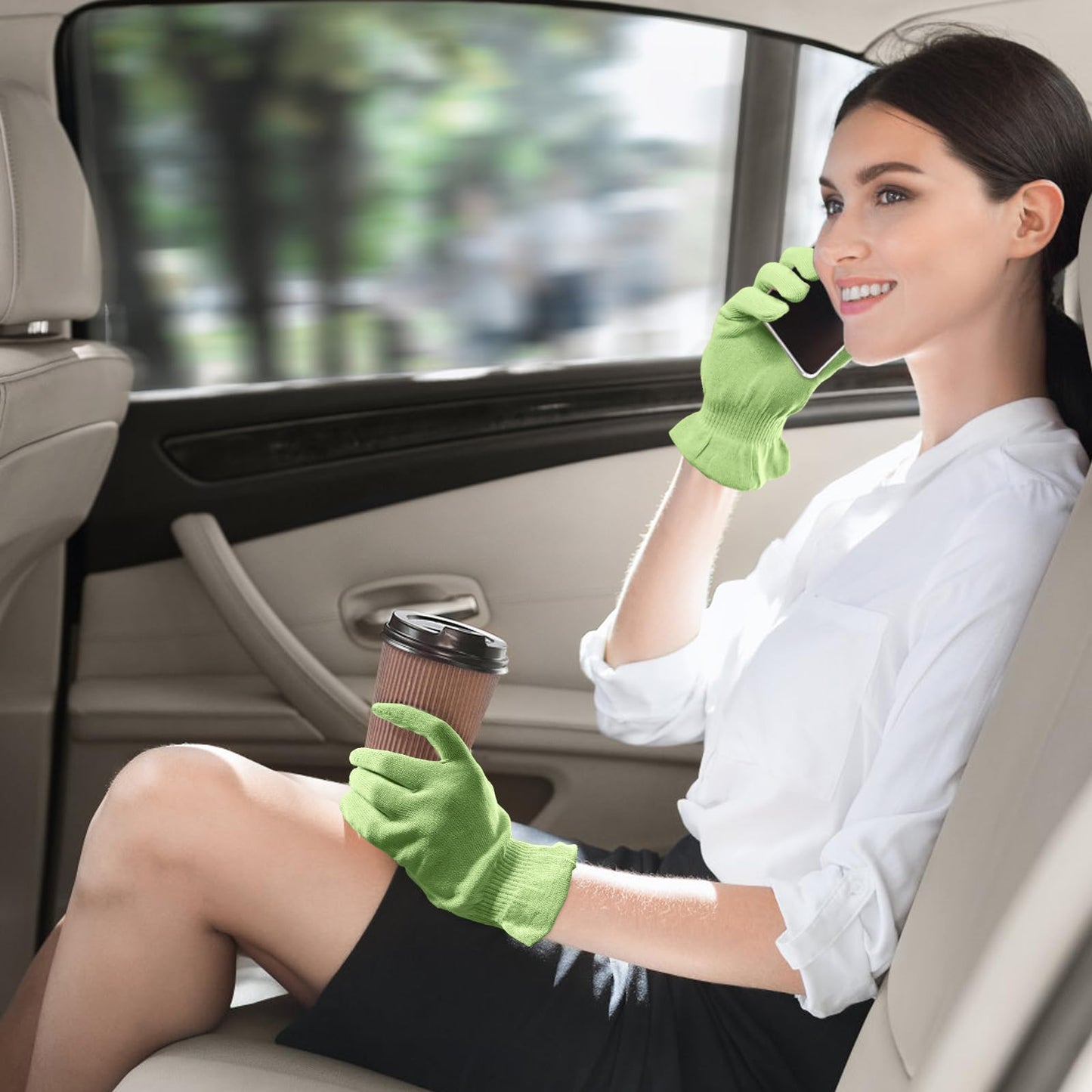 MIG4U Moisturizing Beauty Gloves Touchscreen Overnight Sleeping Glove for Women Dry Hands, Nighttime Lotion, Eczema, SPA, Cosmetic Treatment, Apple Green 3 Pairs Size L/XL