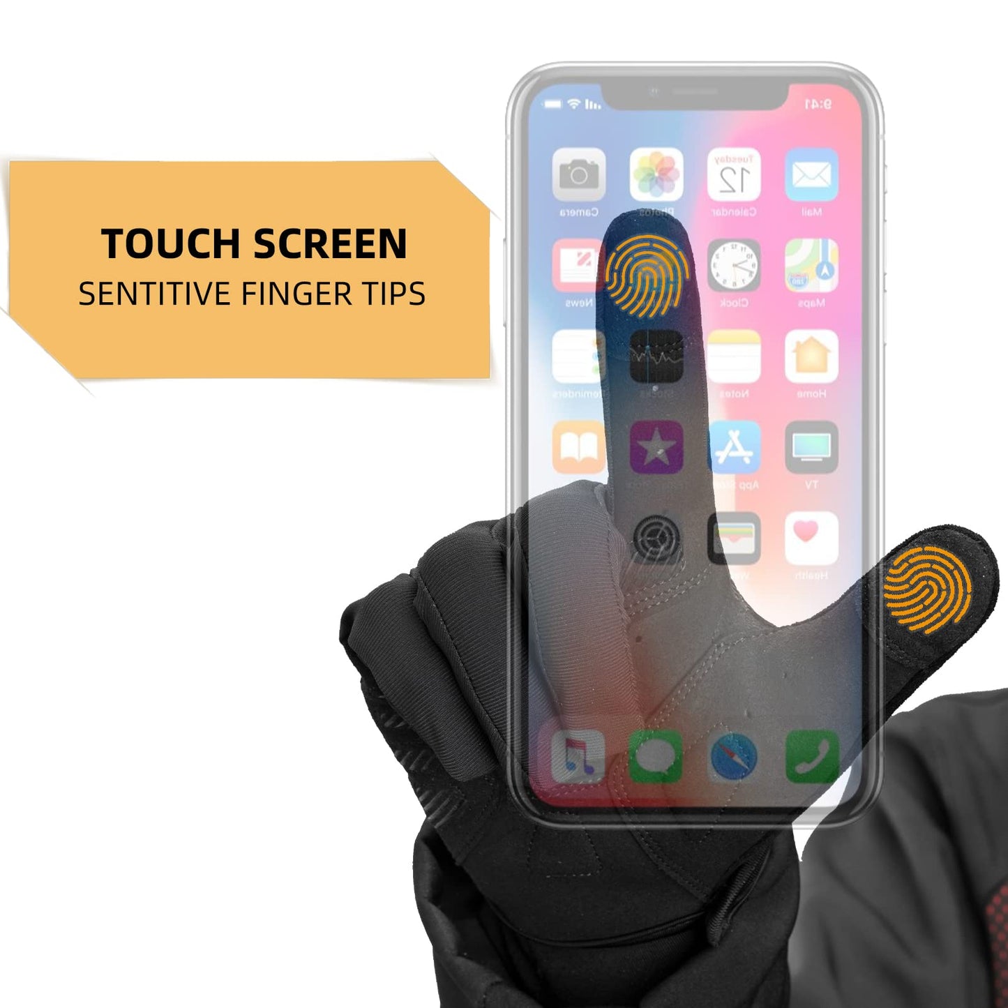 ROCKBROS Mountain Bike Gloves for Mens Cycling Glove Touch Screen Anti-Slip MTB Road Biking Gloves Breathable Full Finger Bicycle Gloves for Outdoor Sports