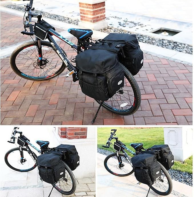 ZTZ 50L Panniers Bike Bags, Waterproof Bike Panniers Made of High-Density 600D Polyester for Durable Use, Bike Saddle Bag come with Reflective Trim and Rain Cover, Easy Organize