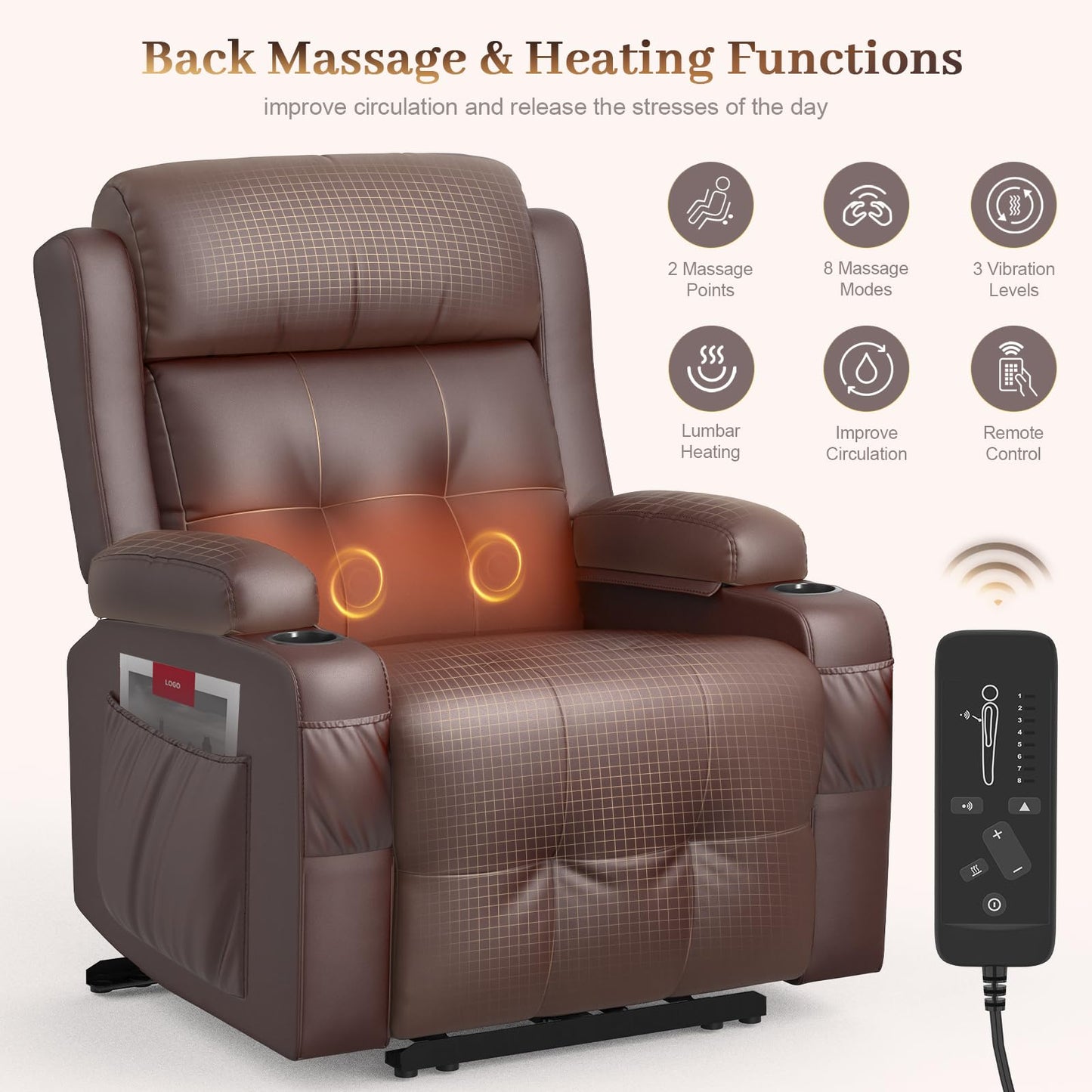 Aotolo Extra Wide Seat Recliner Chair with Heat and Back Massage, Electric Power Oversized Reclining Chair Infinite Position with Storage Armrests & 2 Cup Holders for Living Room, Manual Recliners