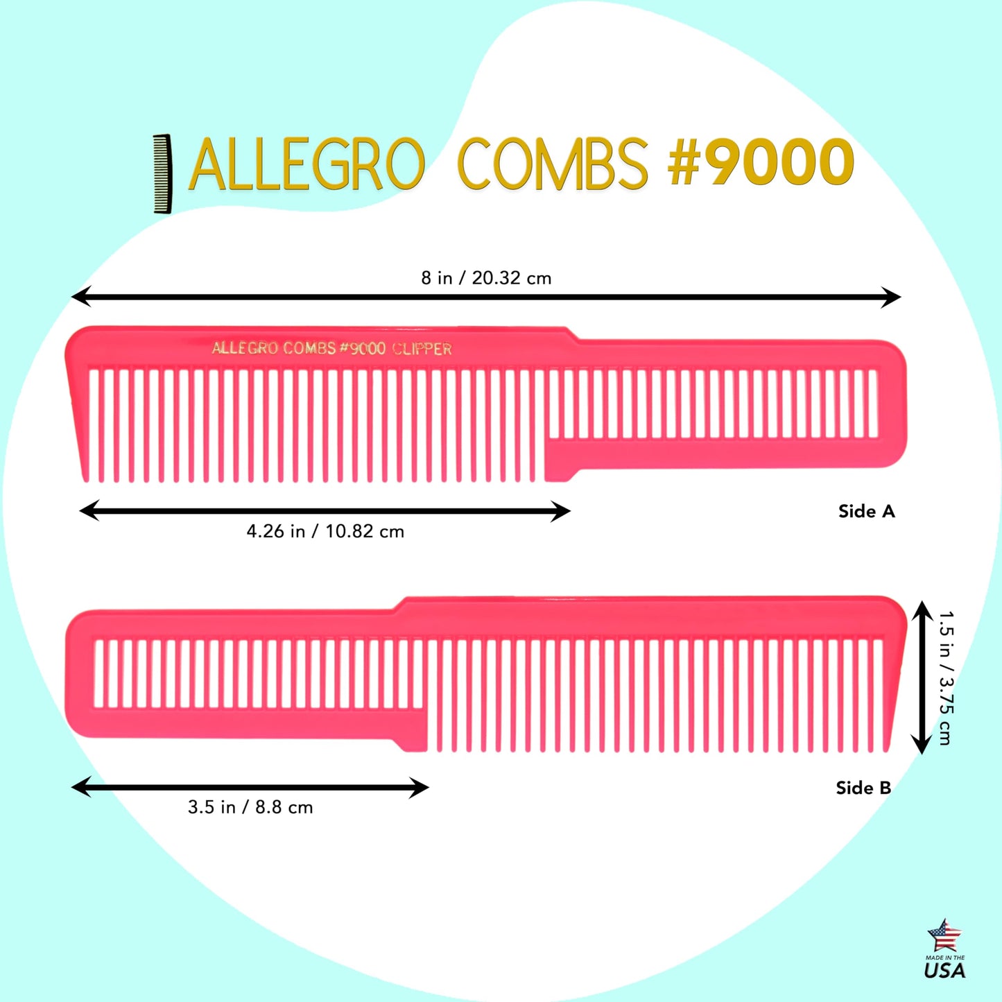 Allegro Combs 9000 Clipper Cutting Combs Blending Combs Fading Combs 6 Pk. (Neon Pink)