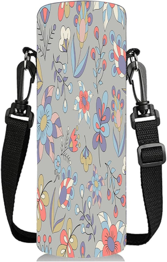 Water Bottle Sling Case Bag Carrier Holder - 500ML 750ML 1000ML Neoprene Water Bottle Sleeve Cooler Cover Pouch with Adjustable Shoulder Strap for Men Women Travel Camping Walking Hiking Running