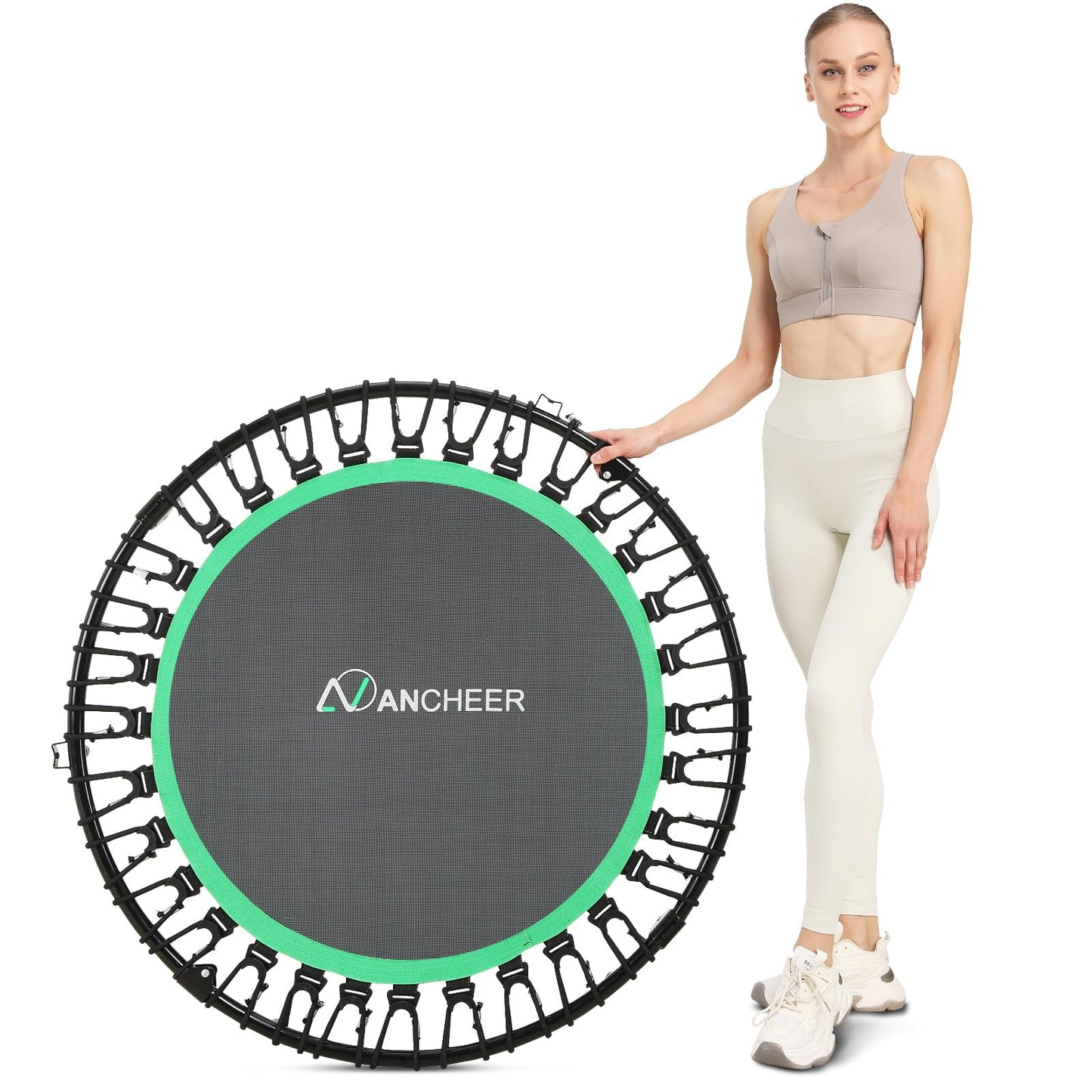 ANCHEER 40" Foldable Mini Trampoline - Max Load 350lbs - 450lbs Indoor Trampoline - with 4 Level Adjustable Foam Handle and Resistance Bands - Adult Exercise Trampoline for Home, Gym and Garden