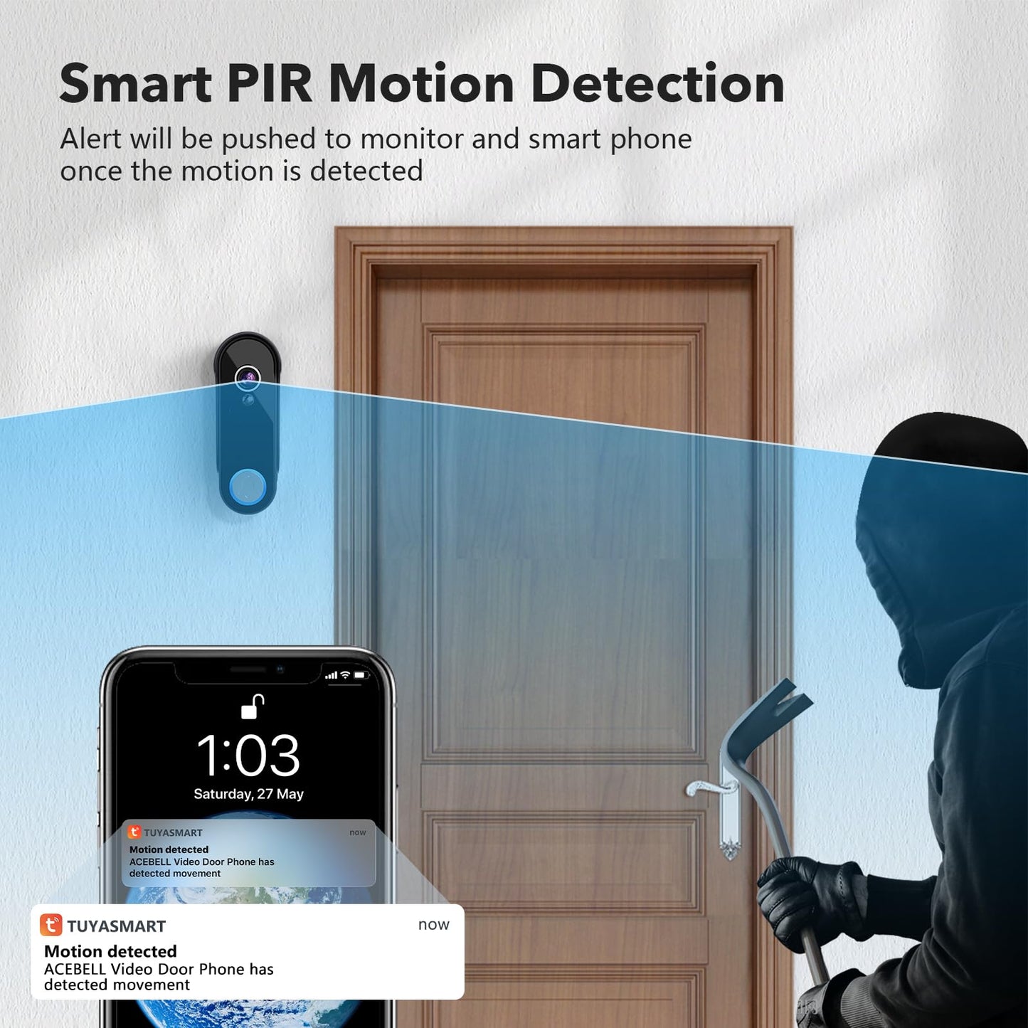 ACEBELL Wireless WiFi Video Doorbell Intercom System, 1080P Video Doorbell Camera with Monitor Wireless, Video Door Phone with 7''Touch Screen, Motion Detection, No Monthly Fees, APP Remote Control