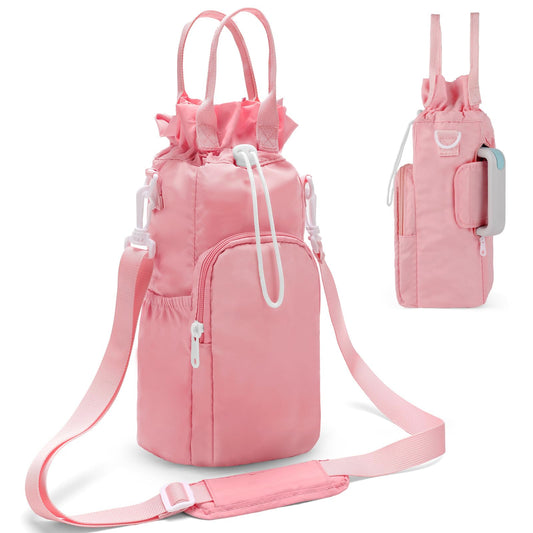 ECEEN Water Bottle Holder with Strap, Water Bottle Carrier Bag for Stanley 32oz/40 oz with Handle, Insulated Water Bottle Sling Bag for Walking with Phone Pouch, Water Bottle Purse Accessories (Pink)