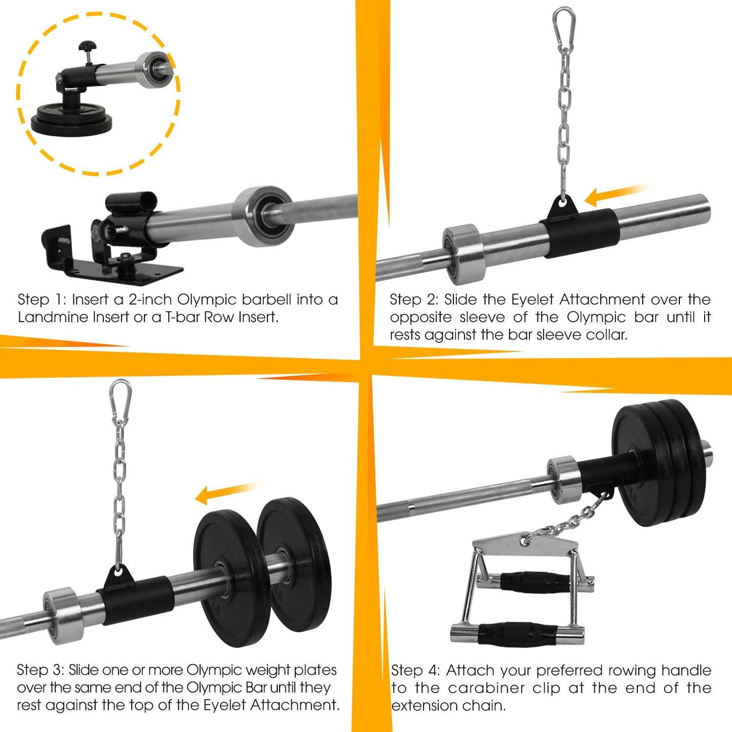 Yes4All Single Eyelet Landmine Bar Attachment with Chain – Fits Perfectly 1” and 2” Barbell – T-bar Row Eyelet Attachment (Black)