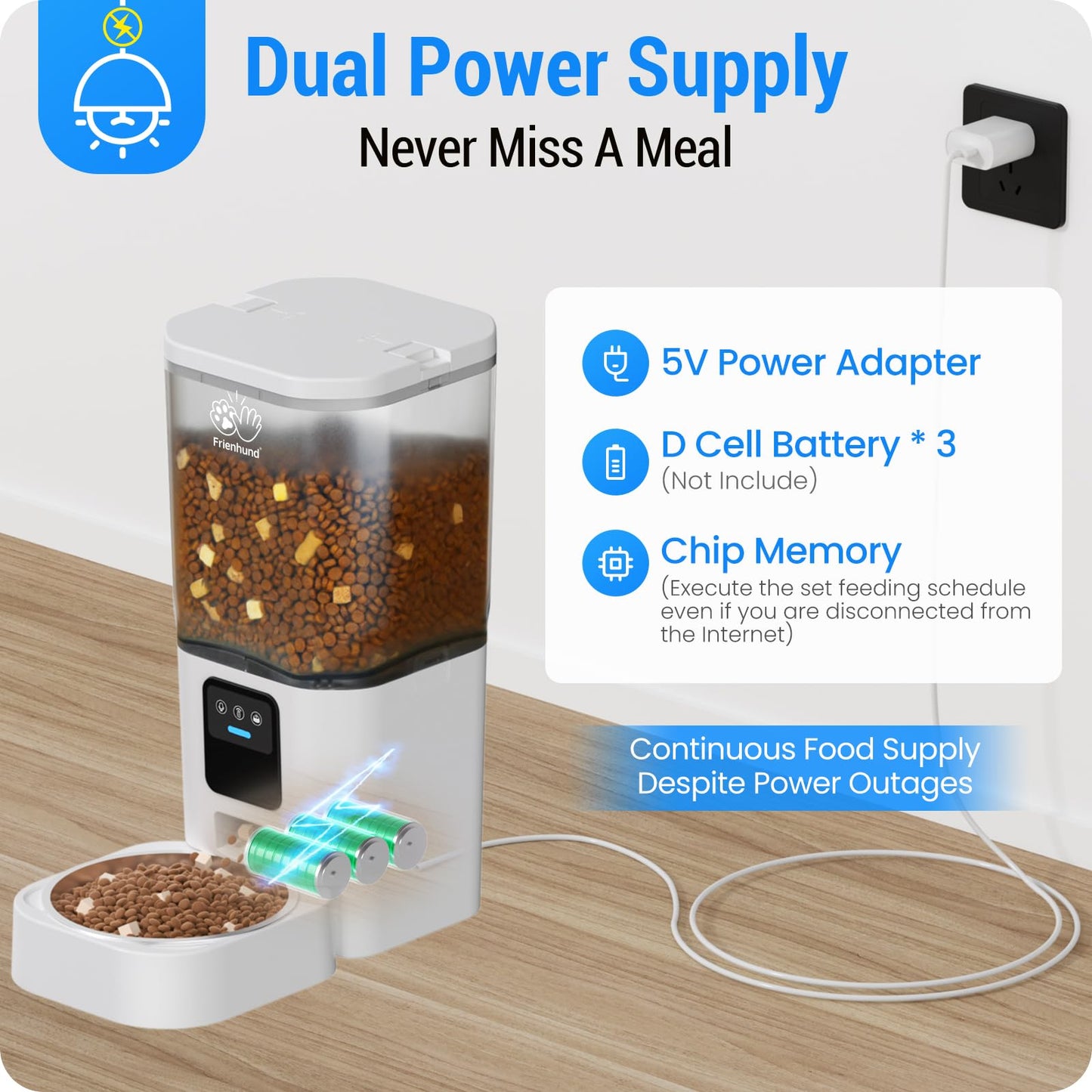 Frienhund Automatic Cat Feeder with 2K HD Camera: Automatic Dog Feeder with Night Vision, Cat Food Dispenser with 5G WiFi for Multiple Pet, Detachable for Easy Clean - 29 Cup （7L Large Capacity）