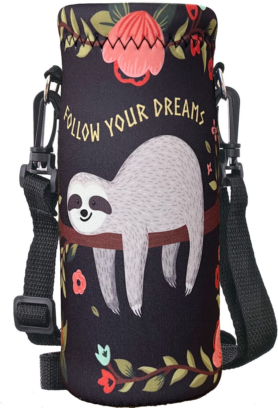 RICHEN Neoprene Water Bottle Carrier Bag with Adjustable Shoulder Strap,Insulated Water Bottle Cover for 500ml/16oz Stainless Steel/Glass/Plastic Bottles (Sloth,500ML)