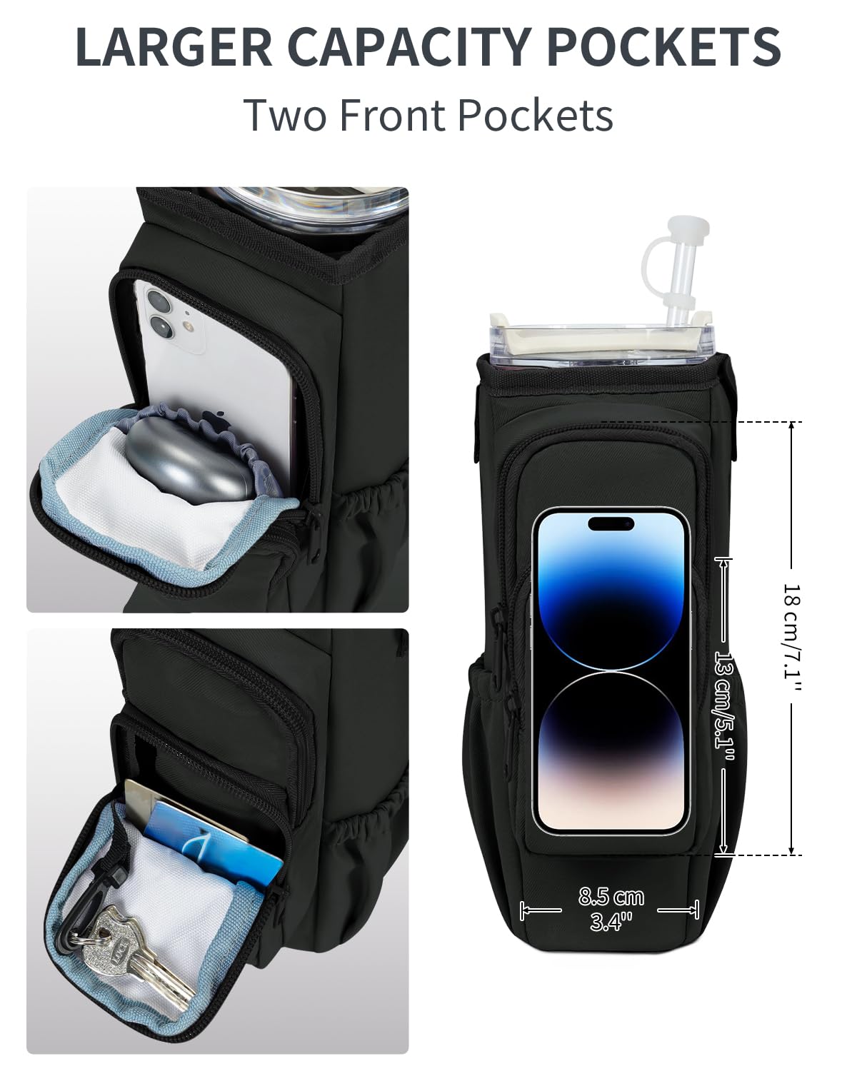 Water Bottle Carrier Bag with Phone Pocket for Stanley Brumate era 40oz Insulated Water Bottle Holder Pouch with Strap Water Bottle Bag with Straw Cover for Stanley Cup Accessories Patent Pending