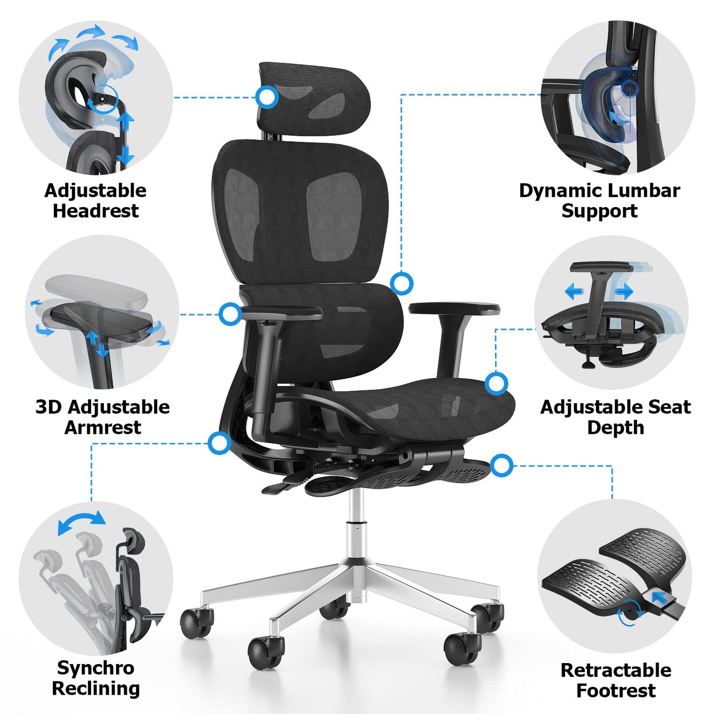 PatioMage Ergonomic Mesh Office Chair with 3D Adjustable Armrest,Plastic Frame High Back Desk Computer Chair Ergo3d Ergonomic Office Chair with Wheels for Home & Office Black