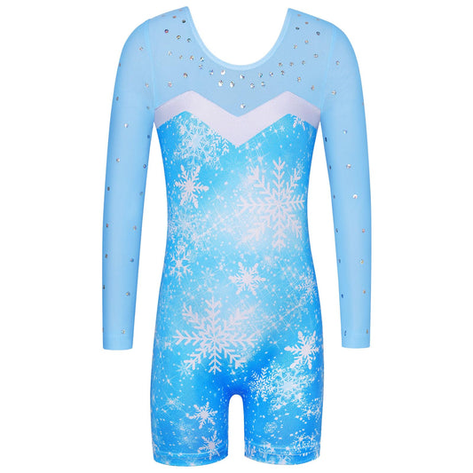 BAOHULU Leotard for Girls Gymnastics Toddler Tank Biketards Shorts Shiny Diamond Kids Dancewear B389_SnowflakeBlue_90
