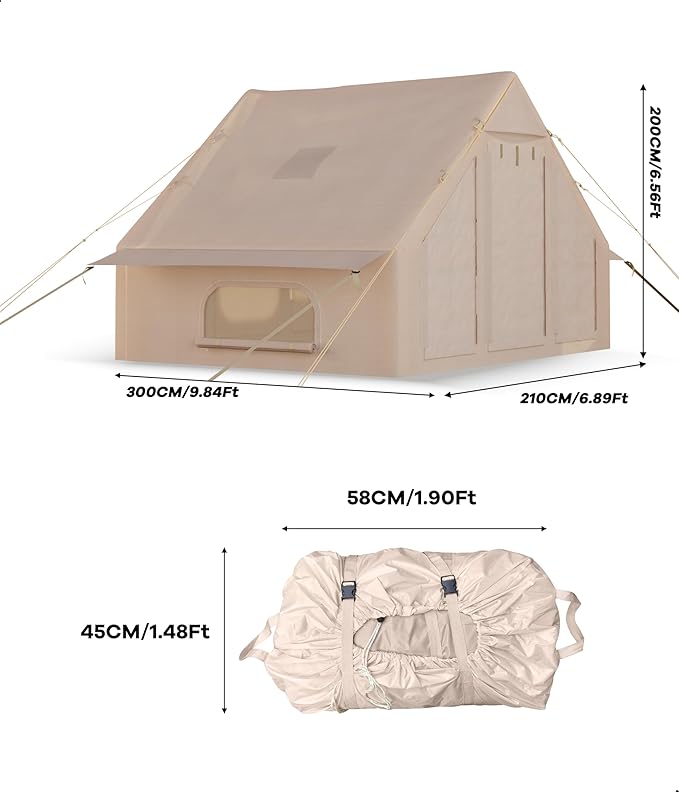 Inflatable Camping Tent with Pump, Luxury Camping Tent, Easy to Set Up, 4-Season Waterproof and Windproof Outdoor Gazebos, Luxury Cabin Tent with Two Doors and Six Windows.
