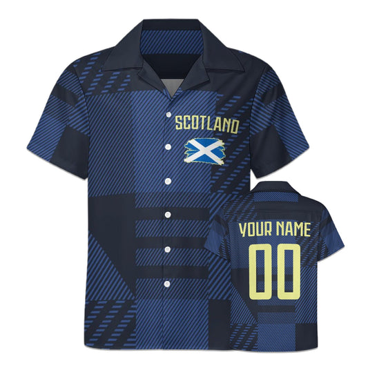 GIF4FOT Custom 2024 Scotland Soccer Cuban Neck Shirt Hawaii Short Sleeve Personalized Name Number for Men Sports Gift, Small