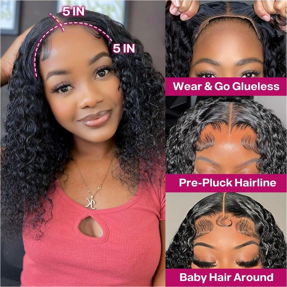 Ailwelia Deep 5x5 Hd Lace Closure Wigs Human Hair 200% Density Curly Bob Wig Deep Wave Closure Bob Wigs For Black Women Glueless Wigs Human Hair Pre Plucked 12 Inch