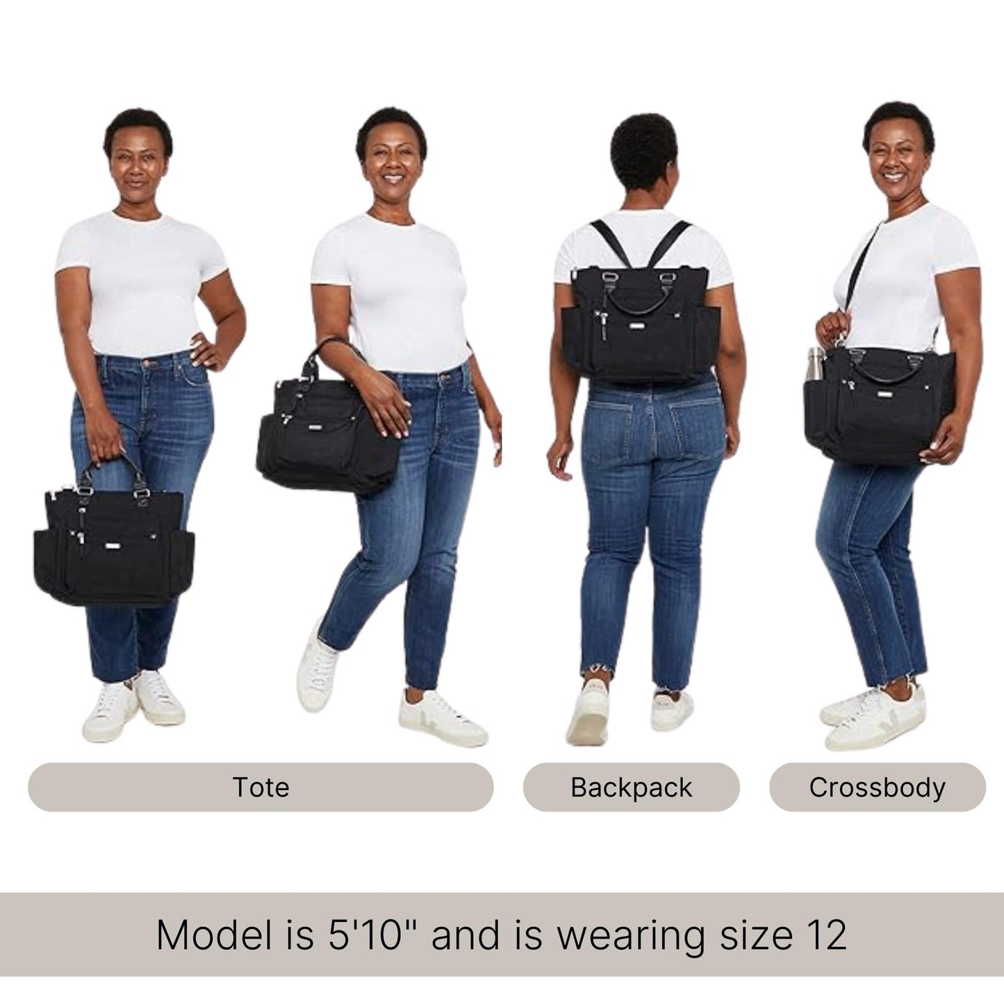 Baggallini womens 3-in-1 Convertible Backpack with RFID phone wristlet, Black Cheetah Emboss, One Size US