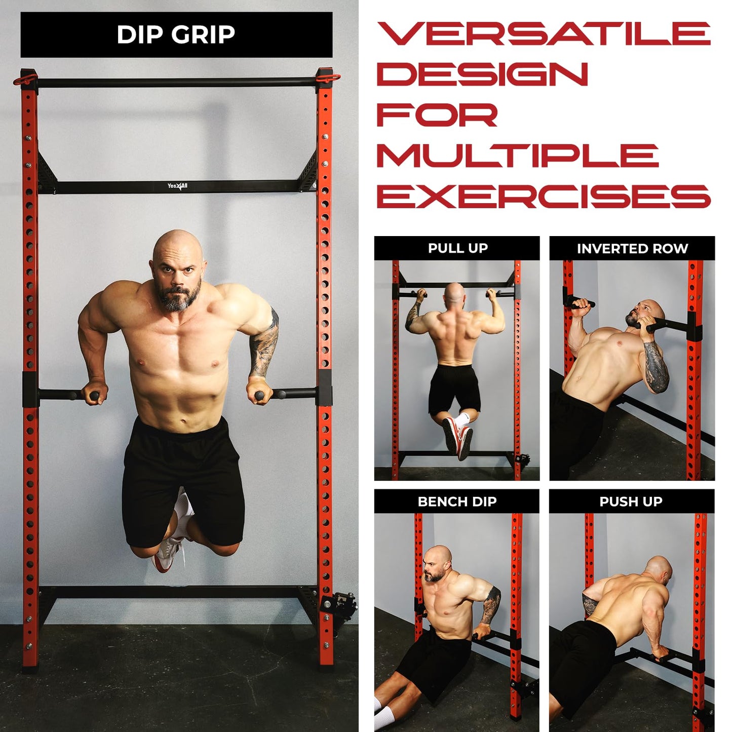 Yes4All 350 LBS Capacity - Dip Bars for 2x2 with 1" Hole Power Cage, Squat Rack Attachments - Narrow and Wide Grip Handles Dip Attachment for Dips, Pull Up, Push-up (Black)