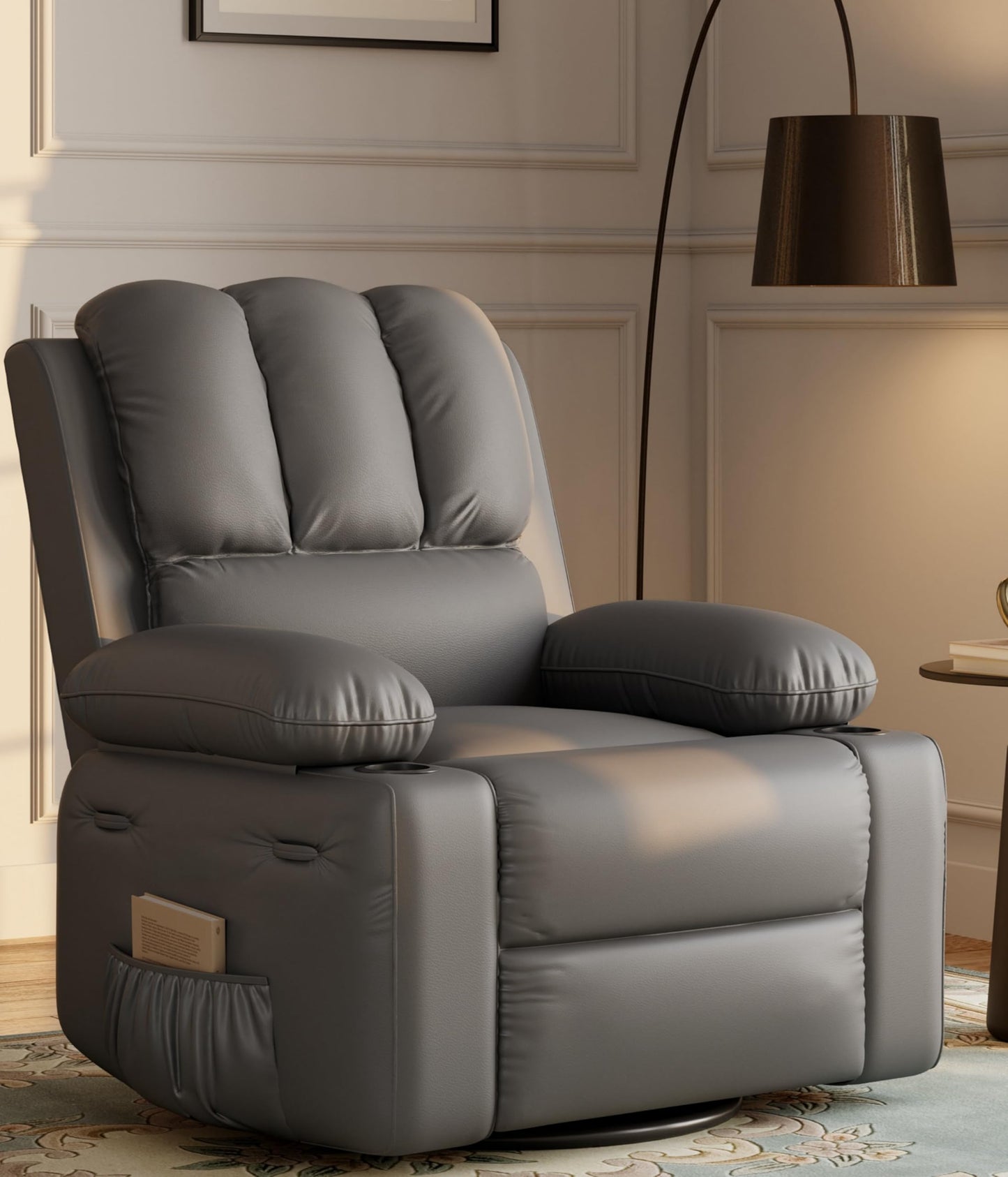 Garvee 27'' Oversized Recliner, Manual Recliner Chair for Adults, PU Leather Single Sofa with with Extra Width, for Nursery, Living Room, and Bedroom, Light Grey