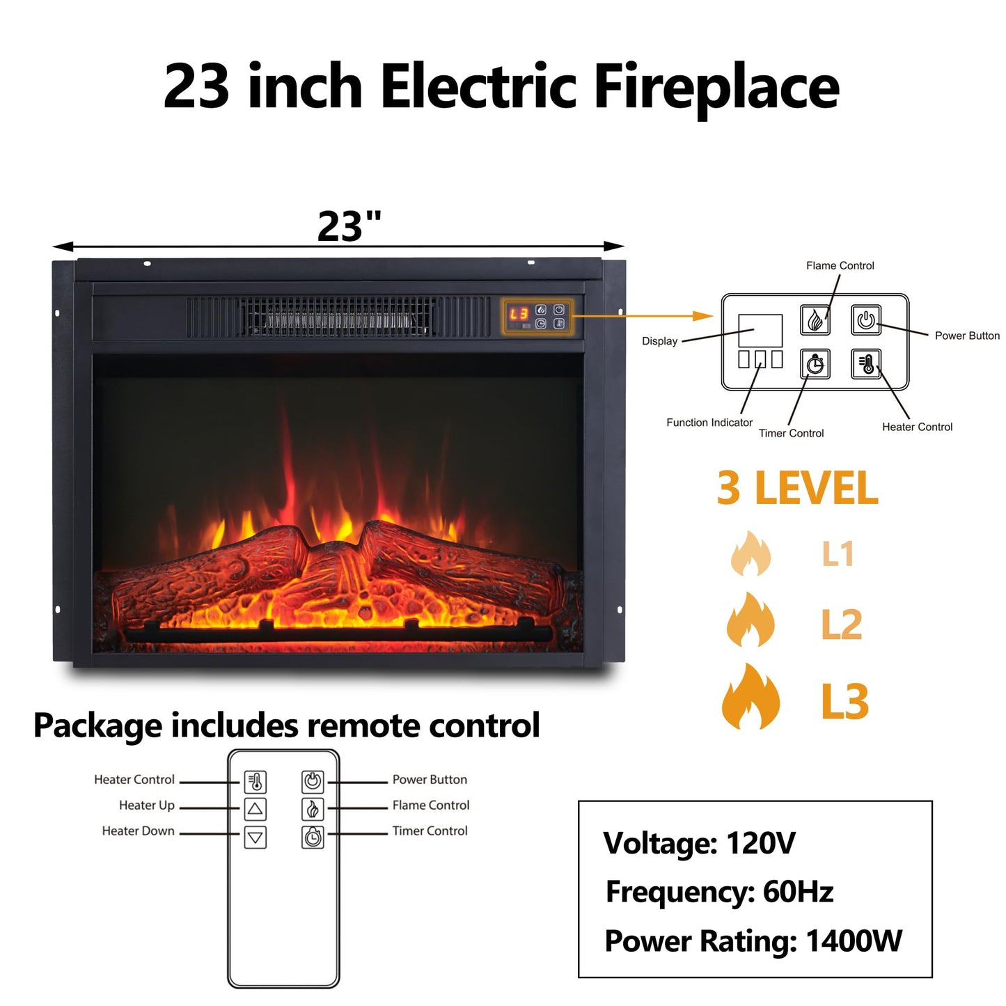 Aitjunz 45" Flip Top Electric Fireplace with Mantel, Electric Fireplace Heater, TV Stand with Freestanding Electric Fireplaces, Remote Control, Adjustable Flame Level for Living Room (White)