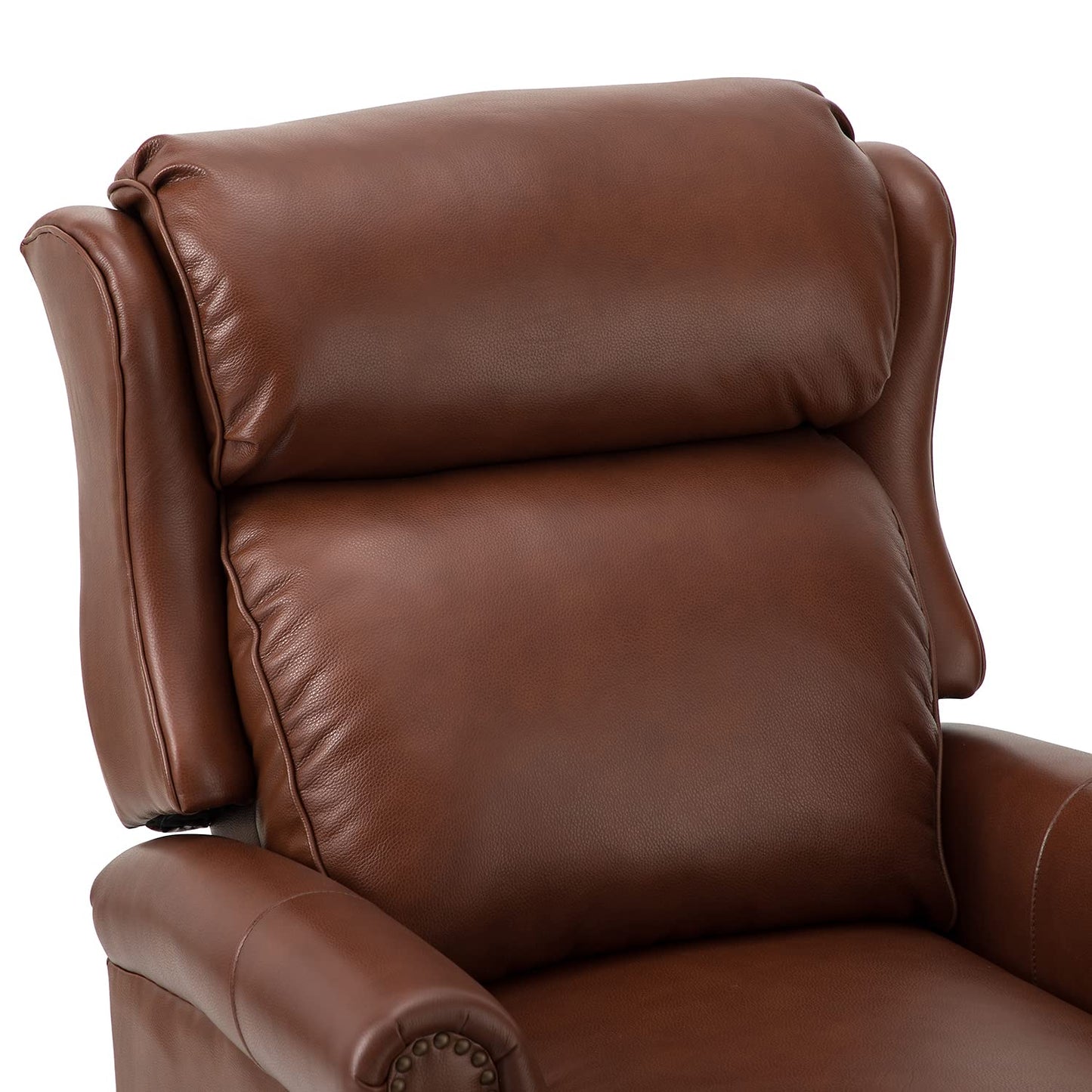 HULALA HOME Genuine Leather Recliner Chair, Traditional Manual Pushback Comfy Seating for Living Room, Thick Cushion & Solid Wood Legs, Wingback Recliner with Nailhead Trim, Brown