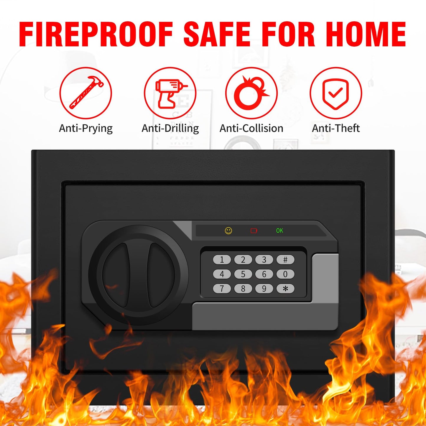 1.2 Cub Small Fireproof Safe for Home, Personal Fire Safe Box with Digital Keypad Key and Removable Shelf, Small Security Box for Money Firearm Medicine Valuables