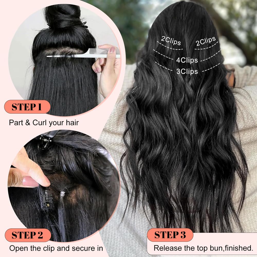 ALXNAN Clip in Hair Extensions for Women,Medium Brown Ash Blonde Long Wavy Hair Extensions Clip Ins 4PCS 20 Inch Synthetic Soft and Natural Thick Hair Pieces for Women