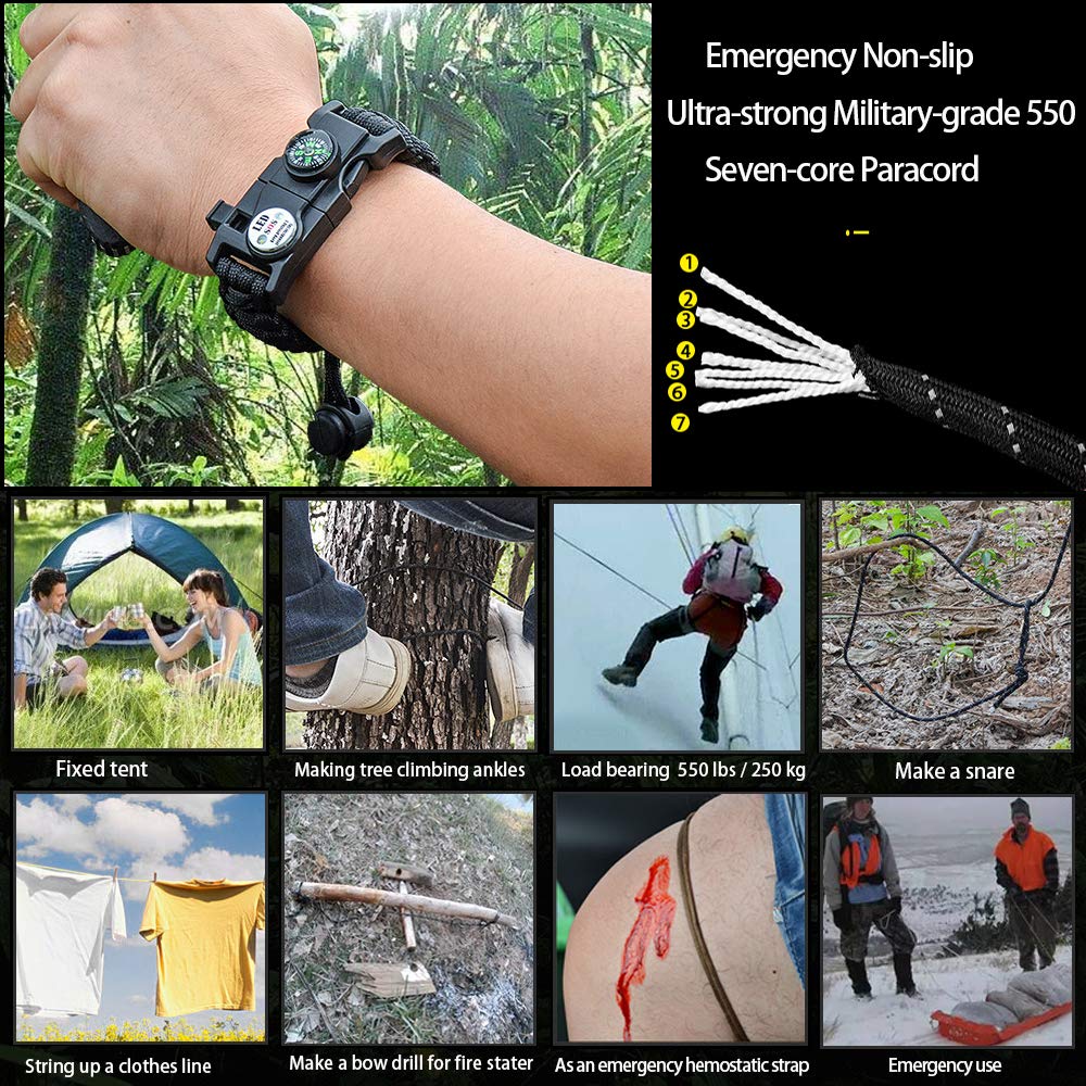 Daarcin Survival Paracord Bracelet,Fire Starter,Waterproof SOS Light, Compass, Whistle, Adjustable AK87 20 in 1,Outdoor Ultimate Tactical Survival Gear Set,Gift for Kids,Men