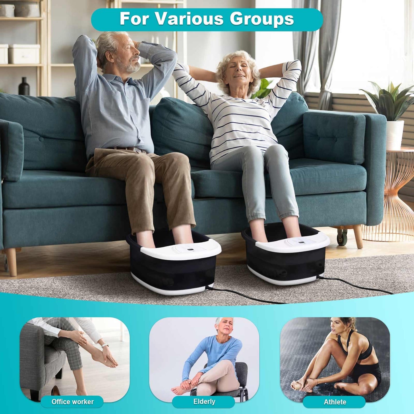 Foot Spa Bath Massager with Heat [2025 Upgraded], Jets, Vibration, Adjustable Temp, Bubbles, Epsom Salt, Foot Soaking Tub with 22 Shiatsu Massage Rollers, Pedicure Foot Spa for Relaxation, Black