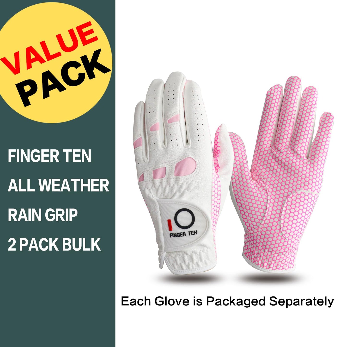 Amy Sport Womens Golf Glove Pair Both Hands Golf Gloves Women Right Handed Golfer Left Hand Ladies Rain Grip All Weather Pink Size Small Medium Large XL (Small, 1 Pair)