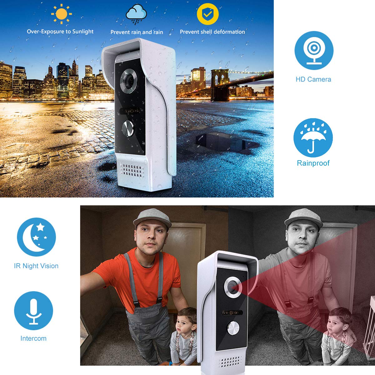 AMOCAM Wired Video Doorbell Intercom System, 9 Inches Monitor Video Doorbell Door Phone Kits with HD Camera Support Unlock, Monitoring, Dual-Way Intercom for Villa Home Office Apartment