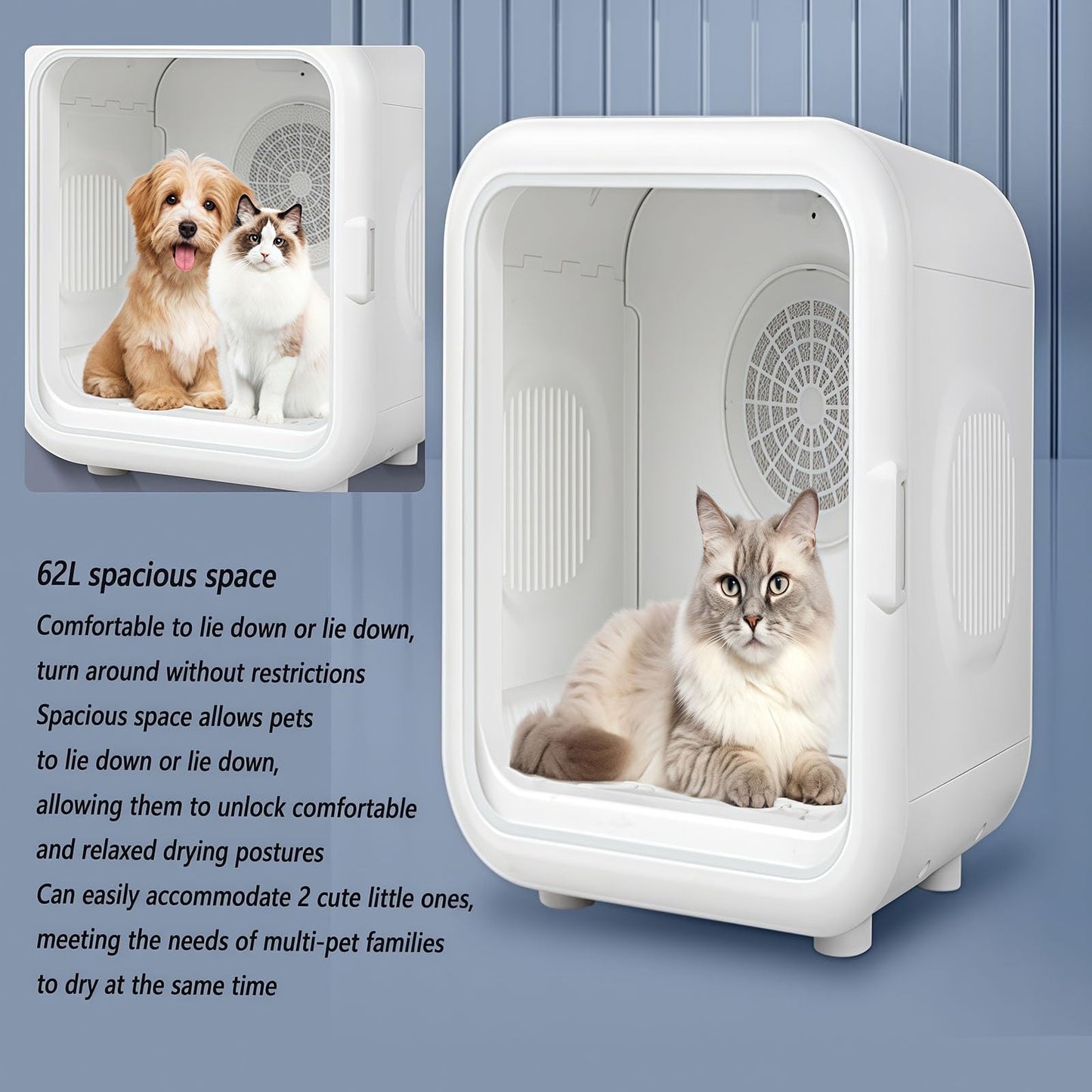 WENMEE Ultra-Quiet Pet Dryer Box for Dogs&Cats - Efficient Hair Dryer for Pet Grooming,Safe&Fast Drying