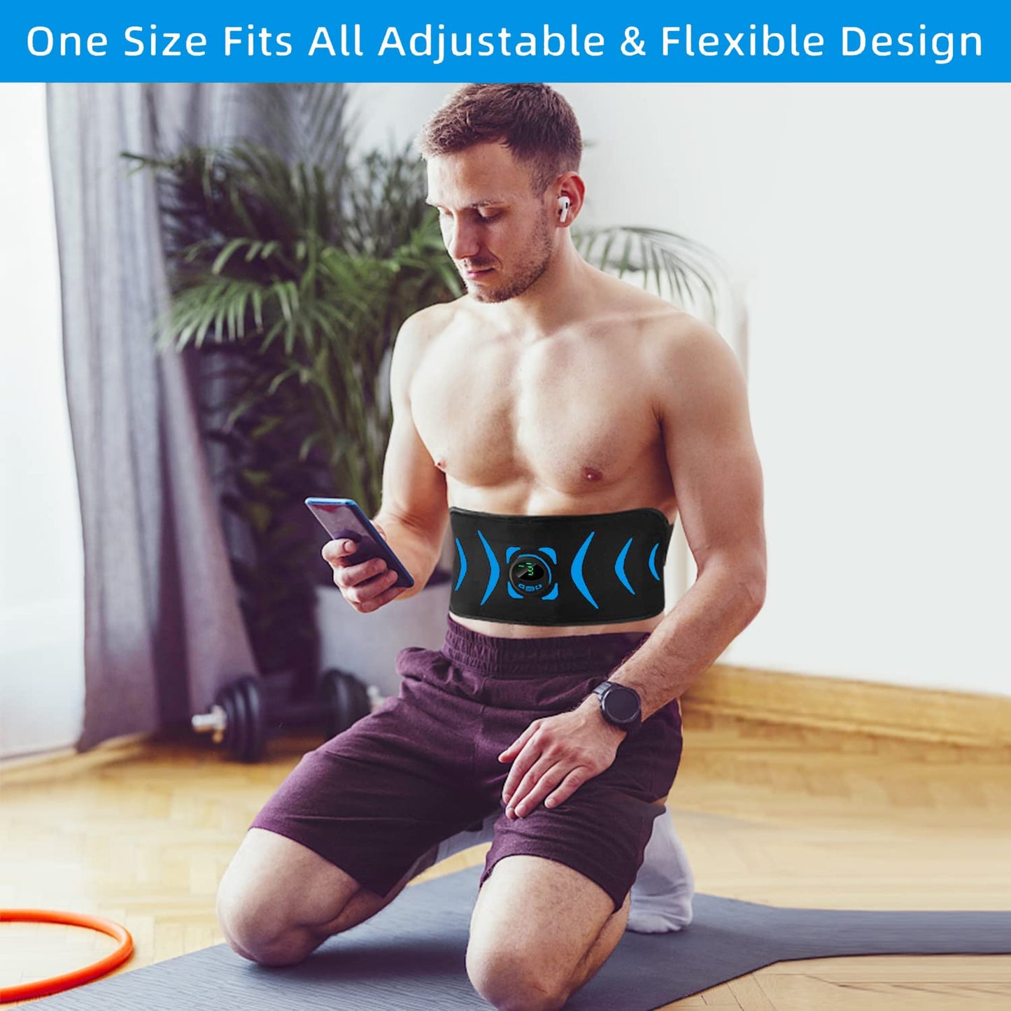 FOPIE Intelligent Wireless Fitness Apparatus, ABS Stimulator, Abdominal Toning Belt Portable Ab Toner Waist Trainer Fitness Trimmer Workout Equipment for Home NFB-6