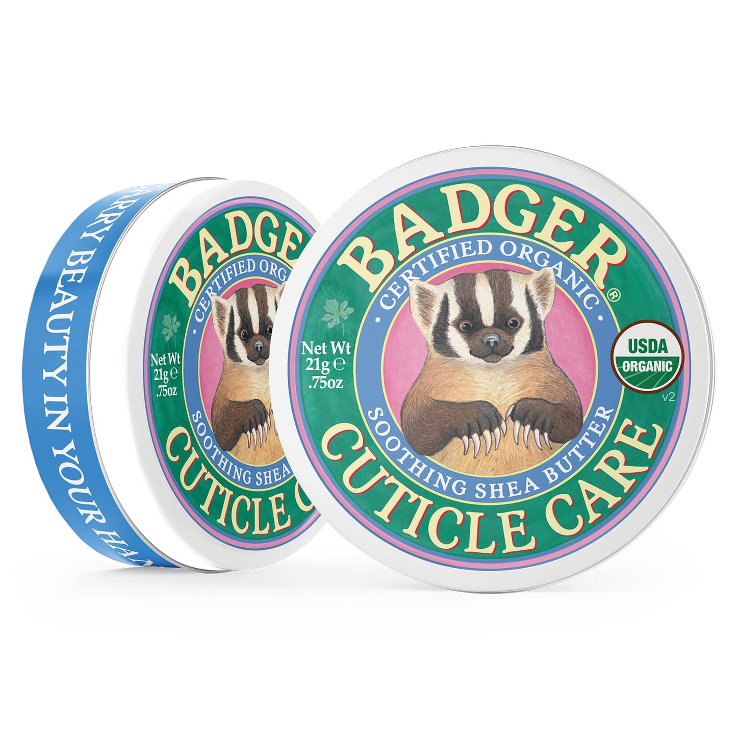 Badger Cuticle Care, 100% Organic Cuticle Cream for Natural Nail Care, Soothe & Restore Dry & Splitting Cuticles, Rich Shea Butter, Light Citrus Scent, .75oz Tin, 2-Pack